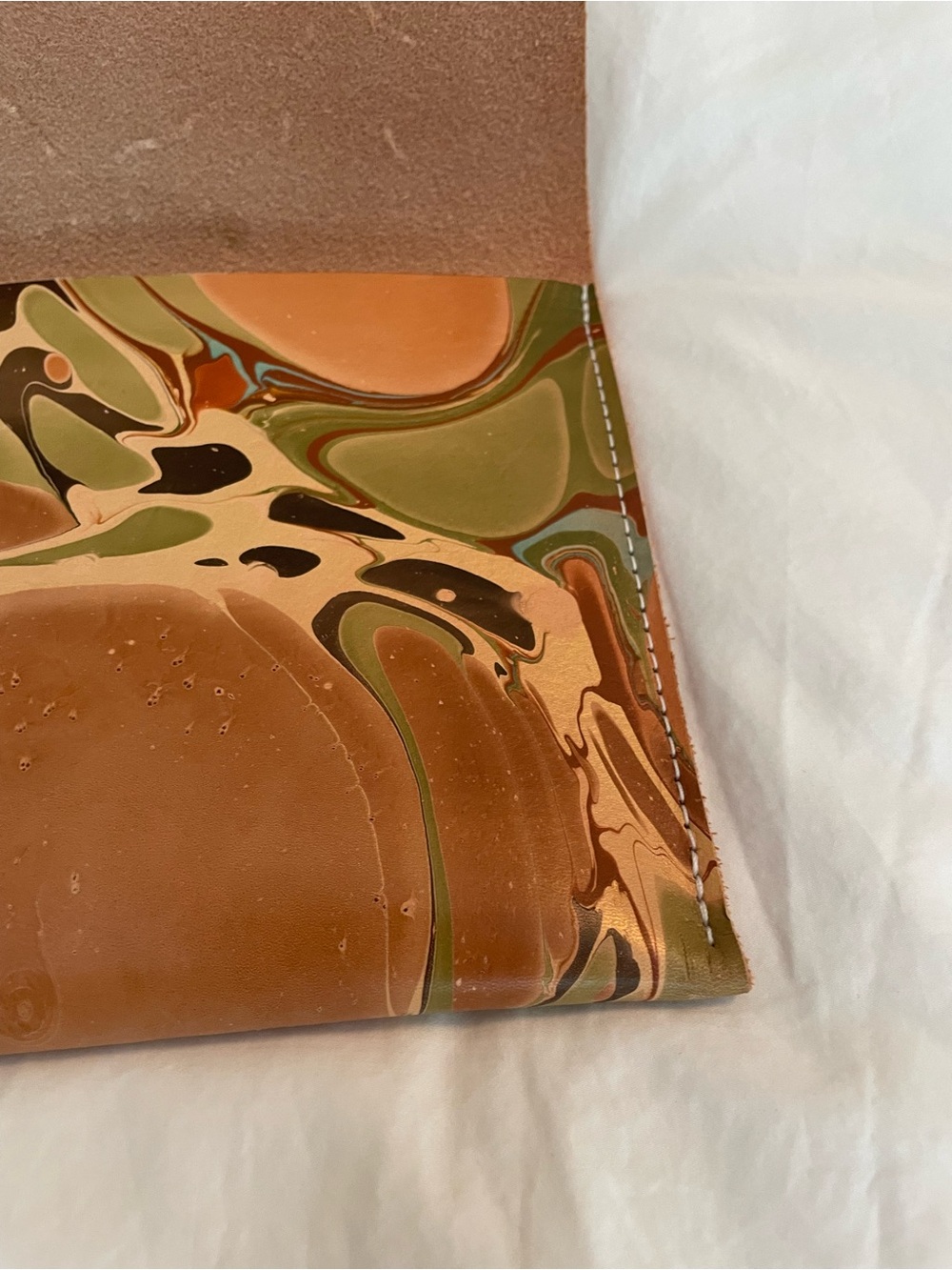 GLAD & YOUNG Studio Marbled Foldover Clutch in Brown & Olive - Picture 3 of 7